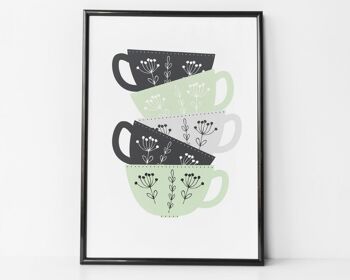 Tasse à thé/café Stack Print For Kitchens - style scandi - cuisine - cadeau de pendaison de crémaillère - cadeau d'amitié - cadeau d'amateur de thé - Monté 30x40cm (25,00 €) Menthe 3