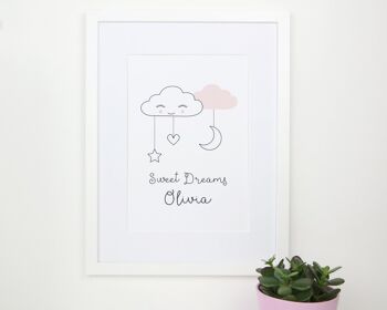 Sweet Dreams Cloud Nursery Print - Style Scandi - impression personnalisée - chambre d'enfant minimaliste - cadeau de bébé - cadeau de baptême - Royaume-Uni - skandi - Impression A4 non montée (18,00 £) Rose pâle 2