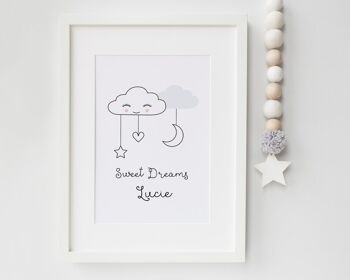 Sweet Dreams Cloud Nursery Print - Style Scandi - impression personnalisée - pépinière minimaliste - cadeau de bébé - cadeau de baptême - Royaume-Uni - skandi - Impression A4 non montée (18,00 £) Pêche 1