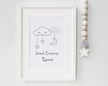 Sweet Dreams Cloud Nursery Print - Scandi Style - impression personnalisée - chambre d'enfant minimaliste - cadeau de bébé - cadeau de baptême - uk - skandi - Impression encadrée blanche (60,00 £) Rose pâle 1