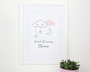 Sweet Dreams Cloud Nursery Print - Scandi Style - impression personnalisée - chambre d'enfant minimaliste - cadeau de bébé - cadeau de baptême - Royaume-Uni - skandi - Impression encadrée blanche (60,00 £) Pêche 2