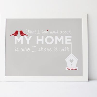 Home Love Print 'What I love most about my home is who I share it with' - grey red personalised print - housewarming gift - home decor gift - Oak Framed Print (£60.00)