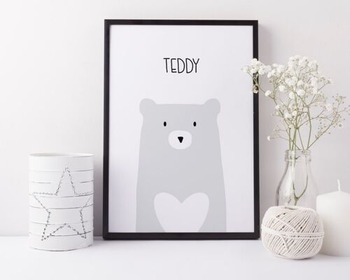 Bear Nursery Print - cute bear poster - new baby gift - scandi nursery - nursery wall art - newborn gift - christening gift - bear picture - Unmounted A4 Print (£18.00)