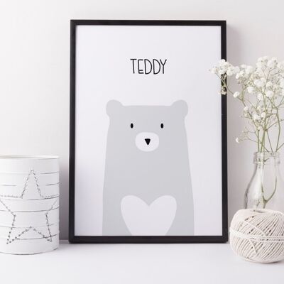 Bear Nursery Print - cute bear poster - new baby gift - scandi nursery - nursery wall art - newborn gift - christening gift - bear picture - Mounted 30x40cm (£25.00)