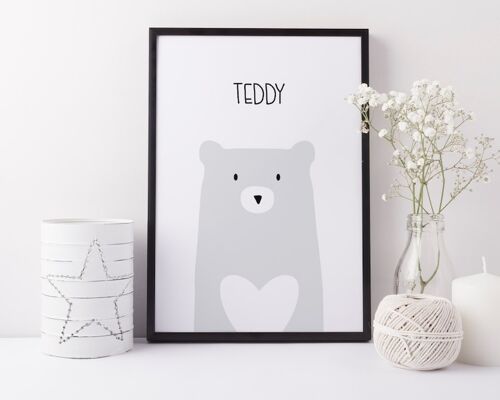 Bear Nursery Print - cute bear poster - new baby gift - scandi nursery - nursery wall art - newborn gift - christening gift - bear picture - Black Framed Print (£60.00)