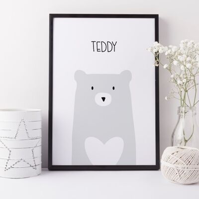 Impresión de vivero de oso - cartel de oso lindo - nuevo regalo de bebé - vivero scandi - arte de pared de vivero - regalo de recién nacido - regalo de bautizo - imagen de oso - Impresión enmarcada negra (£ 60.00)