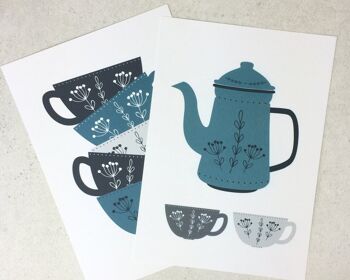 Teapot Kitchen Art – Blue Coffee Prints – Scandi Kitchen Art – tea art print – coffee art print – Blue and grey print – cuisine wall art – Monté 30x40cm (£28.00) 2