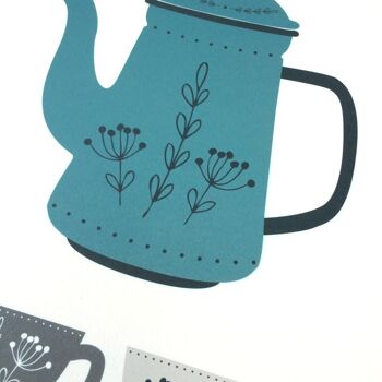 Teapot Kitchen Art – Blue Coffee Prints – Scandi Kitchen Art – tea art print – coffee art print – Blue and grey print – cuisine wall art – Monté 30x40cm (£28.00) 4