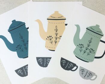Teapot Kitchen Art – Blue Coffee Prints – Scandi Kitchen Art – tea art print – coffee art print – Blue and grey print – cuisine wall art – Monté 30x40cm (£28.00) 5
