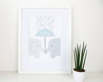 Elephant Nursery Print - 4 couleurs - impression personnalisée - pépinière minimaliste - cadeau bébé fille - cadeau bébé garçon - cadeau de baptême - Royaume-Uni - Impression A4 non montée (18,00 £) Bleu bébé 2