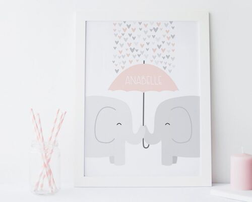 Elephant Nursery Print - 4 colours - personalised print - minimalist nursery - baby girl gift - baby boy gift - christening gift - uk - Mounted 30x40cm (£25.00) Pale Pink