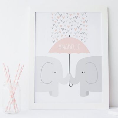 Elephant Nursery Print - 4 colours - personalised print - minimalist nursery - baby girl gift - baby boy gift - christening gift - uk - Mounted 30x40cm (£25.00) Pale Pink