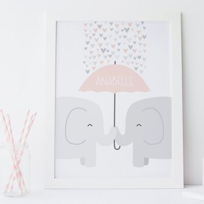 Elephant Nursery Print - 4 colours - personalised print - minimalist nursery - baby girl gift - baby boy gift - christening gift - uk - Mounted 30x40cm (£25.00) Mint