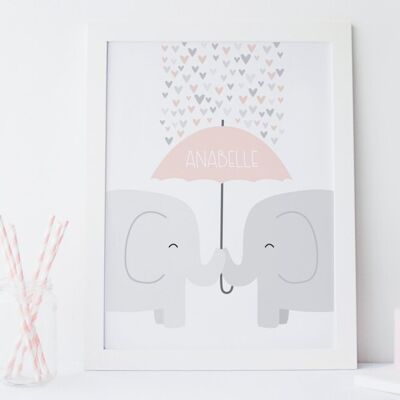 Elephant Nursery Print - 4 colours - personalised print - minimalist nursery - baby girl gift - baby boy gift - christening gift - uk - White Framed Print (£60.00) Baby Blue