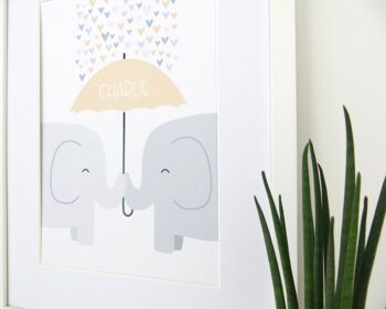 Elephant Nursery Print - 4 couleurs - impression personnalisée - chambre de bébé minimaliste - cadeau bébé fille - cadeau bébé garçon - cadeau de baptême - Royaume-Uni - Impression encadrée blanche (60,00 £) Rose pâle 4