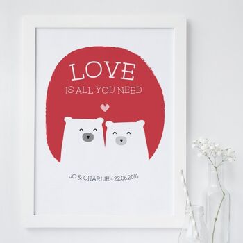 Ours mignon 'Love Is All You Need' Art Print - Impression montée (25,00 £) Gris 5
