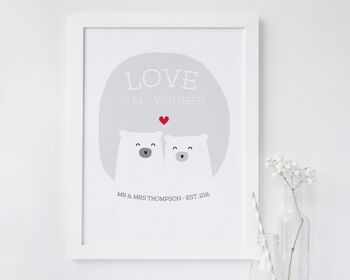 Cute Bear 'Love Is All You Need' Art Print - Impression montée (25,00 £) Bleu foncé 3