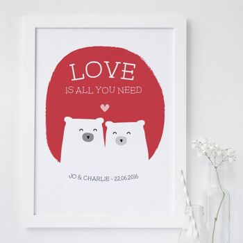 Cute Bear 'Love Is All You Need' Art Print - Impression montée (25,00 £) Bleu foncé 5