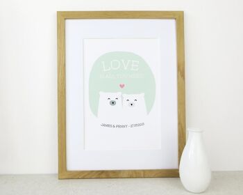 Cute Bear 'Love Is All You Need' Art Print - Impression montée (25,00 £) Bleu foncé 7