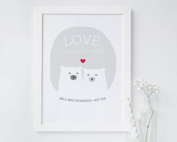 Ours mignon 'L'amour est tout ce dont vous avez besoin' Art Print - Impression montée (25,00 £) Vert menthe 3