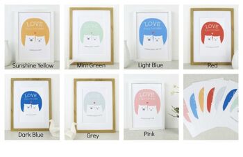 Cute Bear Love Print 'Love Is All You Need' - jaune soleil - Impression personnalisée - cadeau d'anniversaire - cadeau de mariage - 7 couleurs - valentine - Impression montée (24,95 £) Bleu clair 4