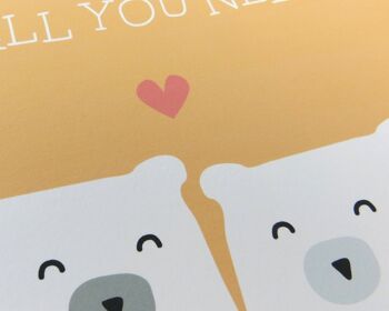 Cute Bear Love Print 'Love Is All You Need' - jaune soleil - impression personnalisée - cadeau d'anniversaire - cadeau de mariage - 7 couleurs - valentine - Mounted Print (£24.95) Mint Green 2