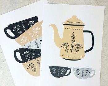 Teapot Kitchen Art - Sandy Yellow Coffee Prints - Kitchen Art - impression d'art de thé - impression d'art de café - impression jaune et grise - art mural de cuisine - impressions A4 non montées (22,00 £) 2