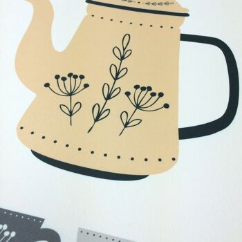 Teapot Kitchen Art - Sandy Yellow Coffee Prints - Kitchen Art - impression d'art de thé - impression d'art de café - impression jaune et grise - art mural de cuisine - impressions A4 non montées (22,00 £) 4