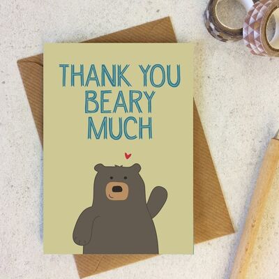 Tarjeta de agradecimiento de oso 'Thank You Beary Much' - Tarjeta de agradecimiento de oso lindo - tarjetas lindas - tarjeta de agradecimiento divertida - tarjeta de oso - animal lindo - Reino Unido