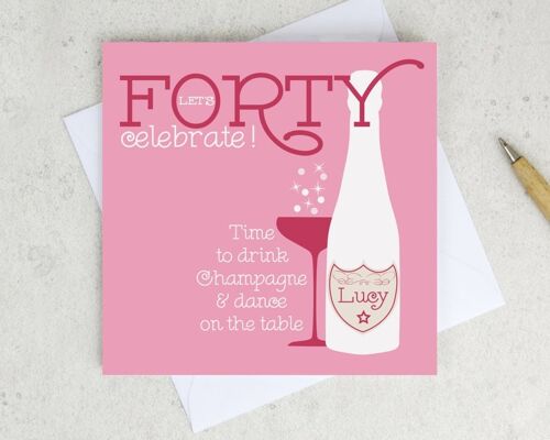 Personalised 40th Birthday Champagne Card - Blue