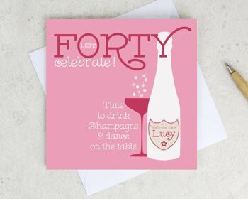 Carte Champagne 40e Anniversaire Personnalisée - Bleu 1