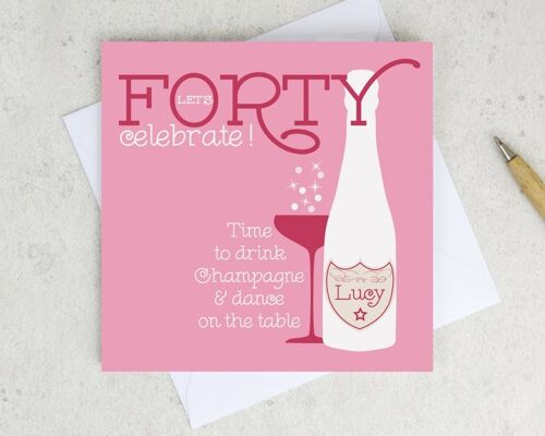 Personalised 40th Birthday Champagne Card - Pink