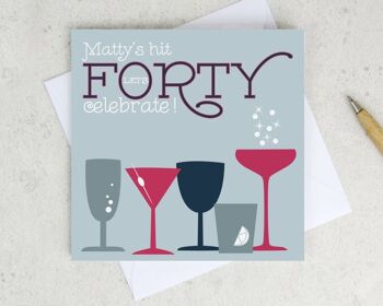 Carte Champagne 40e Anniversaire Personnalisée - Rose 2