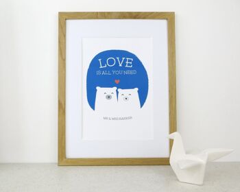 Cute Bear Love Print 'Love Is All You Need' - bleu foncé - Impression personnalisée - cadeau d'anniversaire - impression de mariage - valentines - 7 couleurs - Impression A4 non montée (17,95 £) Gris 1