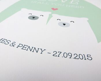 Cute Bear Love Print 'Love Is All You Need' - bleu foncé - Impression personnalisée - cadeau d'anniversaire - impression de mariage - valentines - 7 couleurs - Impression A4 non montée (17,95 £) Bleu clair 5