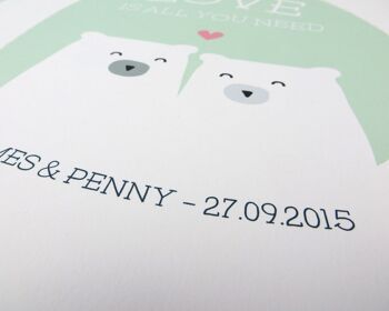 Cute Bear Love Print 'Love Is All You Need' - bleu foncé - Impression personnalisée - cadeau d'anniversaire - impression de mariage - valentines - 7 couleurs - Impression A4 non montée (17,95 £) Bleu foncé 5
