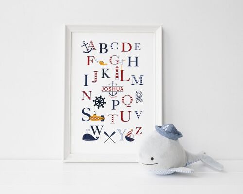 Nautical Alphabet Print for children - personalized nursery print - nursery decor - new baby gift - nautical gift - alphabet print for kids - Unmounted A4 Print (£18.00)
