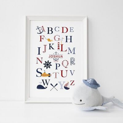 Nautical Alphabet Print for children - personalized nursery print - nursery decor - new baby gift - nautical gift - alphabet print for kids - Unmounted A4 Print (£18.00)
