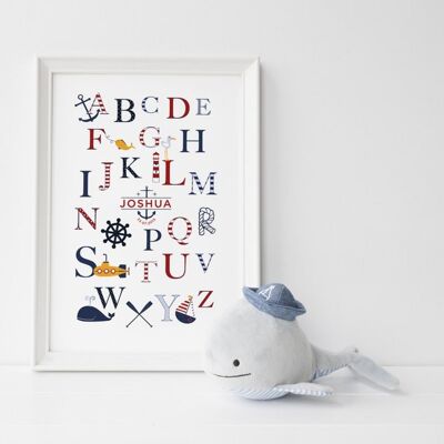 Nautical Alphabet Print for children - personalized nursery print - nursery decor - new baby gift - nautical gift - alphabet print for kids - Mounted 30x40cm (£25.00)