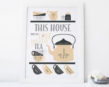 Scandi Teapot Family Tea Print - Impression familiale personnalisée - cadeau de pendaison de crémaillère - nouveau cadeau à la maison - impression d'art de thé - cadeau pour maman - amateur de thé - Impression A4 non montée (18,00 £) Sable - 3 tasses 4