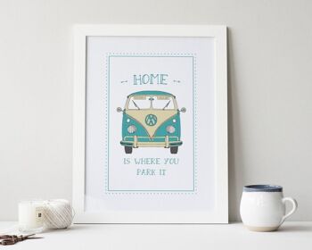 Impression de camping-car 'Home Is Where You Park It' - cadeau d'anniversaire - cadeau de mariage - impression de camping-car vintage - impression personnalisée - Monté 30x40cm (£25.00) Red Split Screen 1