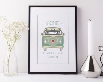 Impression de camping-car 'Home Is Where You Park It' - cadeau d'anniversaire - cadeau de mariage - impression de camping-car vintage - impression personnalisée - Monté 30x40cm (£25.00) Baie vitrée vert menthe 3