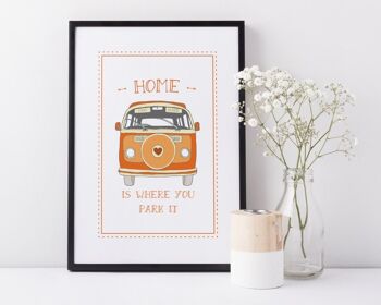 Impression de camping-car 'Home Is Where You Park It' - cadeau d'anniversaire - cadeau de mariage - impression de camping-car vintage - impression personnalisée - Monté 30x40cm (£25.00) Orange Baywindow 2