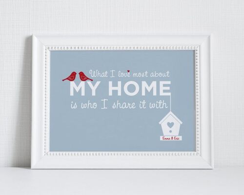 Home Love Print 'What I love most about my home is who I share it with' - blue personalised print - housewarming gift - home decor - home - Mounted 30x40cm (£25.00)