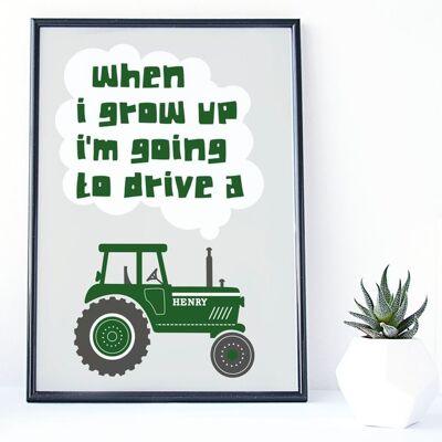 Tractor Print - Personalised Nursery Print - farming print - 'When I grow up' - nursery decor - tractor gifts - birthday gift - uk - Unmounted A4 Print (£18.00) Blue