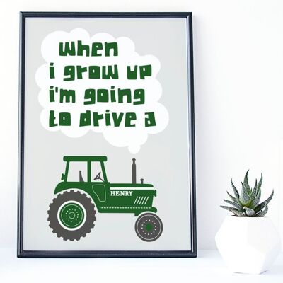 Tractor Print - Personalised Nursery Print - farming print - 'When I grow up' - nursery decor - tractor gifts - birthday gift - uk - Unmounted A4 Print (£18.00) Green
