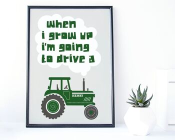 Impression de tracteur - Impression de pépinière personnalisée - impression agricole - « Quand je serai grand » - décor de pépinière - cadeaux de tracteur - cadeau d'anniversaire - Royaume-Uni - Impression A4 non montée (18,00 £) Vert 1