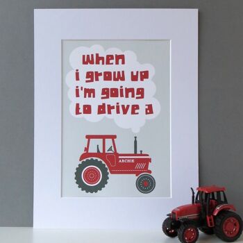 Impression de tracteur - Impression de pépinière personnalisée - impression agricole - « Quand je serai grand » - décor de pépinière - cadeaux de tracteur - cadeau d'anniversaire - Royaume-Uni - Impression A4 non montée (18,00 £) Rouge 4