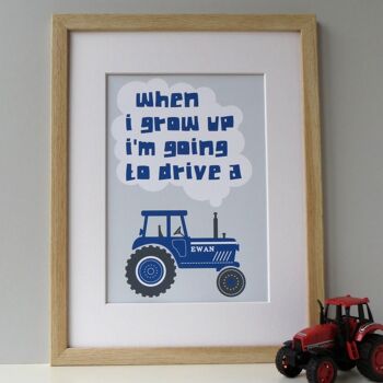 Impression de tracteur - Impression de pépinière personnalisée - impression agricole - « Quand je serai grand » - décor de pépinière - cadeaux de tracteur - cadeau d'anniversaire - Royaume-Uni - Impression montée de 16 x 12 po (25,00 £) Bleu 3