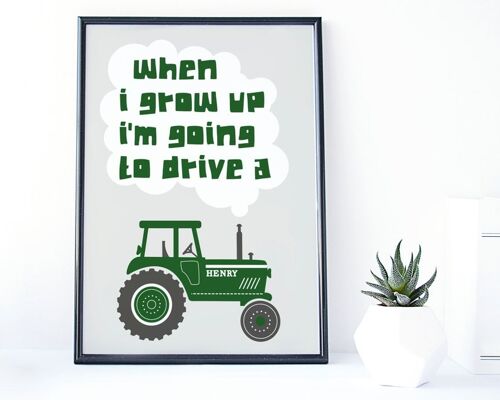 Tractor Print - Personalised Nursery Print - farming print - 'When I grow up' - nursery decor - tractor gifts - birthday gift - uk - Oak Framed Print (£60.00) Blue